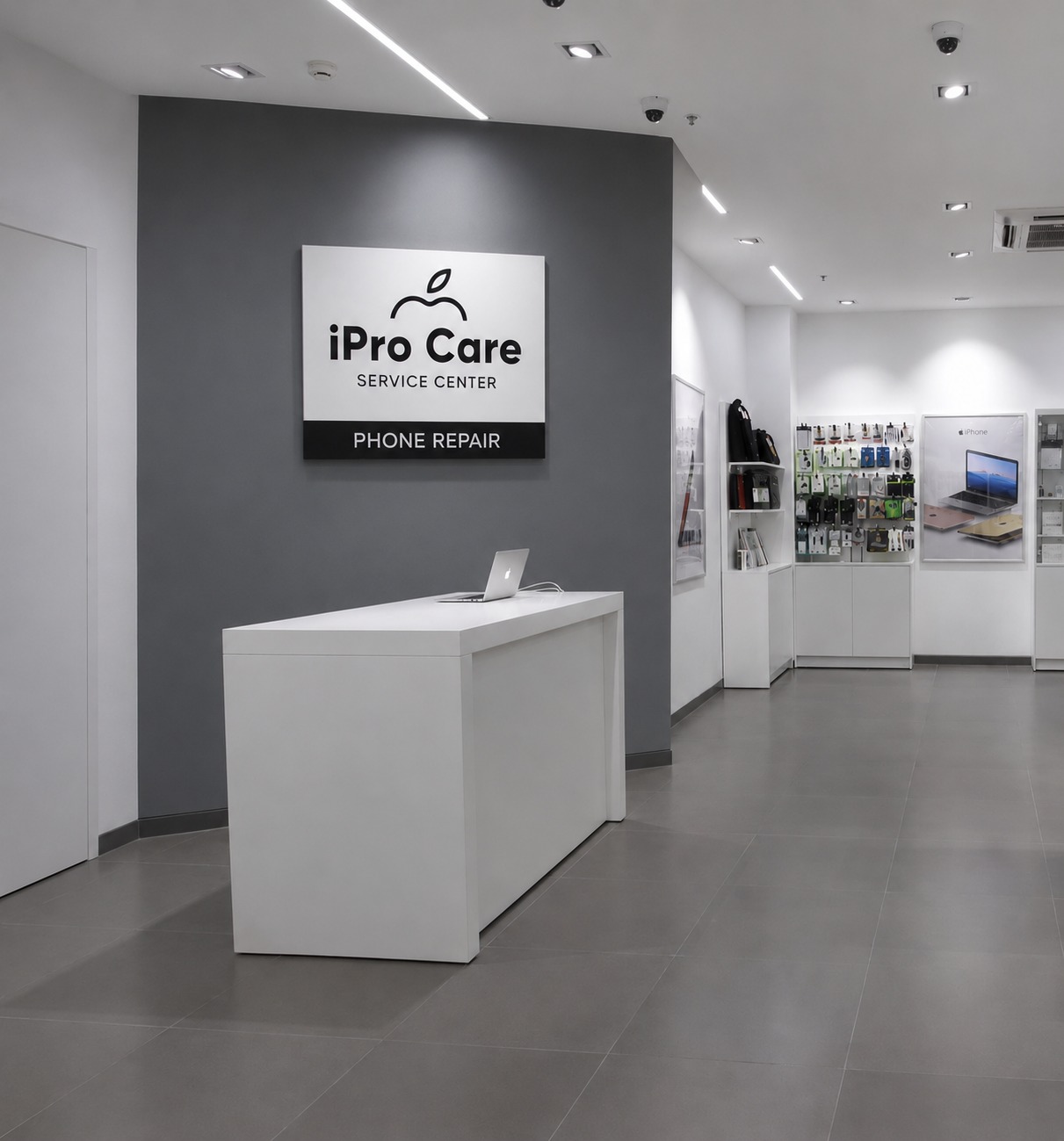 Inside iPro Care's Indiranagar store with its branded reception and device displays