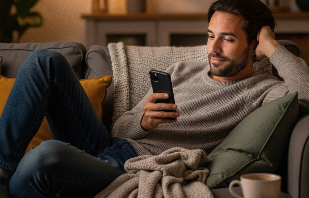 Person relaxing while using phone