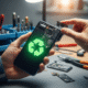 Smartphone with recycling symbol representing eco-friendly repair