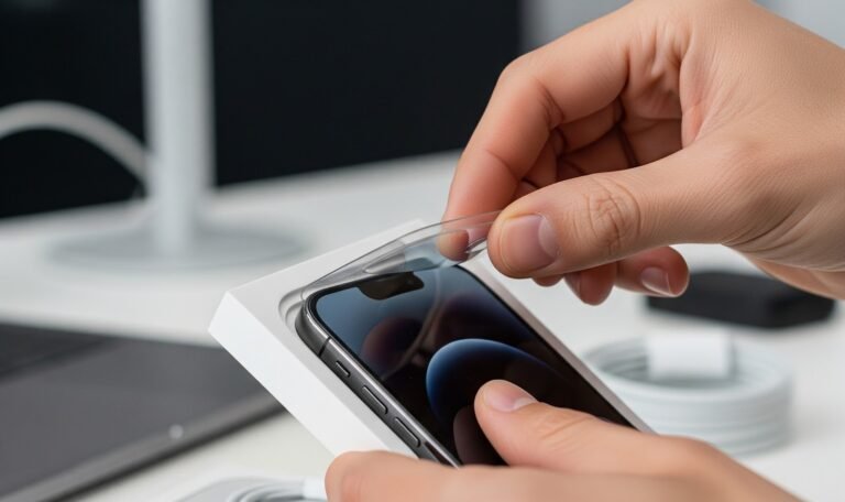 Person unboxing a new iPhone at home