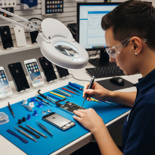 Professional technician replacing iPhone battery